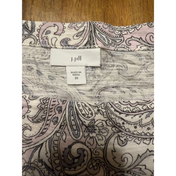 J Jill 2X Womens Shirt 3/4 Smocked Sleeve Square Neck Paisley Boho Peasant - Picture 5 of 8
